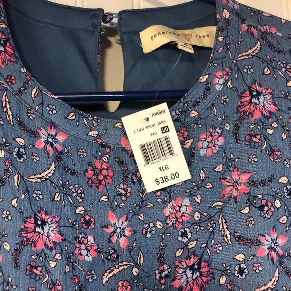 Penelope Rose Blue Sleeveless Dress Boho Size XL Tiered Floral Print NWT - Picture 3 of 4
